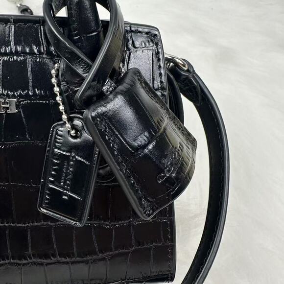 Coach Andrea Mini Carryall Crossbody Bag Crocodile-embossed Leather CR209 Black - Picture 2 of 9
